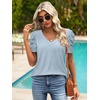 image:imageATHMILE Womens Blouse Dressy Casual V Neck Puff Short Sleeve Tshirts Boho Fashion Summer Spring Tunic Top ClothesIce Blue
