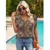 image:imageATHMILE Womens Blouse Dressy Casual V Neck Puff Short Sleeve Tshirts Boho Fashion Summer Spring Tunic Top ClothesPaisley