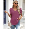 image:imageATHMILE Womens Blouse Dressy Casual V Neck Puff Short Sleeve Tshirts Boho Fashion Summer Spring Tunic Top ClothesPurple Red