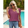 image:imageATHMILE Womens Blouse Dressy Casual V Neck Puff Short Sleeve Tshirts Boho Fashion Summer Spring Tunic Top ClothesPurple Red