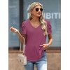 image:imageATHMILE Womens Blouse Dressy Casual V Neck Puff Short Sleeve Tshirts Boho Fashion Summer Spring Tunic Top ClothesPurple Red