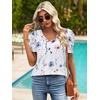 image:imageATHMILE Womens Blouse Dressy Casual V Neck Puff Short Sleeve Tshirts Boho Fashion Summer Spring Tunic Top ClothesWhite Floral
