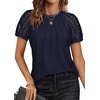 image:imageATHMILE Womens Blouses Short Sleeve Tops Spring Summer Fall Work Dressy Casual Business Date Outfits Lace Shirts 2026Navy