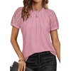 image:imageATHMILE Womens Blouses Short Sleeve Tops Spring Summer Fall Work Dressy Casual Business Date Outfits Lace Shirts 2026Pink