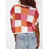 image:imageATHMILE Womens Cap Sleeve Tops Color Block Crop Sweater Going Out Crew Neck Knit Shirts Business Casual OutfitsRed