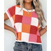 image:imageATHMILE Womens Cap Sleeve Tops Color Block Crop Sweater Going Out Crew Neck Knit Shirts Business Casual OutfitsRed