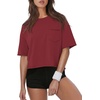 image:imageATHMILE Womens Crop Tops Workout Shirts Gym Oversized Spring Summer Basic Tees Short Sleeve Casual Loose Drop Shoulder 2026  Trendy Fashion Teen Girls Short Sleeve Casual Loose Drop Shoulder Plus Size Cute Clothes 2026Winered