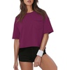 image:imageATHMILE Womens Crop Tops Workout Shirts Gym Oversized Spring Summer Basic Tees Short Sleeve Casual Loose Drop Shoulder 2026  Trendy Fashion Teen Girls Short Sleeve Casual Loose Drop Shoulder Plus Size Cute Clothes 2026Purple Red