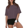 image:imageATHMILE Womens Crop Tops Workout Shirts Gym Oversized Spring Summer Basic Tees Short Sleeve Casual Loose Drop Shoulder 2026  Trendy Fashion Teen Girls Short Sleeve Casual Loose Drop Shoulder Plus Size Cute Clothes 2026Darkpurple