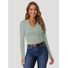 image:imageATHMILE Womens Fall Deep V Neck Long Sleeve Shirts Modal Slim Fit Basic Tee Tops 2026Alight Green