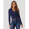 image:imageATHMILE Womens Fall Deep V Neck Long Sleeve Shirts Modal Slim Fit Basic Tee Tops 2026Anavy