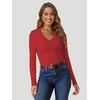 image:imageATHMILE Womens Fall Deep V Neck Long Sleeve Shirts Modal Slim Fit Basic Tee Tops 2026Ared