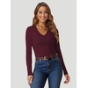 image:imageATHMILE Womens Fall Deep V Neck Long Sleeve Shirts Modal Slim Fit Basic Tee Tops 2026Bburgundy