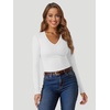 image:imageATHMILE Womens Fall Deep V Neck Long Sleeve Shirts Modal Slim Fit Basic Tee Tops 2026Bwhite