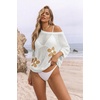 image:imageATHMILE Womens Floral Spring Tops Summer Fashion Shirts Short Sleeve Beach Vacation Crochet Knit Sweater Lightweight PulloverWhite