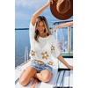 image:imageATHMILE Womens Floral Spring Tops Summer Fashion Shirts Short Sleeve Beach Vacation Crochet Knit Sweater Lightweight PulloverWhite