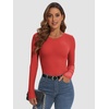 image:imageATHMILE Womens Long Sleeve CrewneckV Neck Ribbed Tops Fall Fitted Stretch Casual Basic T Shirts 2026Ared