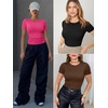 image:imageATHMILE Womens Long Sleeve CrewneckV Neck Ribbed Tops Fall Fitted Stretch Casual Basic T Shirts 2026Bblack