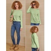 image:imageATHMILE Womens Long Sleeve Shirts Basic Tee Casual Tops Cotton Underscrub  Fall Clothes Loose Fit Winter Fashion Teen Girl School Outfits Teacher Ladies BusinessFruit Green