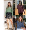 image:imageATHMILE Womens Long Sleeve Shirts Pleated Crew Neck Casual Tops  Fall Fashion Loose Fit School Outfits Teacher Basic Clothes Vacation TrendyLight Green