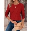image:imageATHMILE Womens Long Sleeve Shirts Pleated Crew Neck Casual Tops  Fall Fashion Loose Fit School Outfits Teacher Basic Clothes Vacation TrendyRed