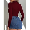 image:imageATHMILE Womens Mock Turtle Neck Long Sleeve Tops Bodysuit JumpsuitBurgundy