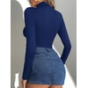 image:imageATHMILE Womens Mock Turtle Neck Long Sleeve Tops Bodysuit JumpsuitNavy Blue