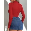 image:imageATHMILE Womens Mock Turtle Neck Long Sleeve Tops Bodysuit JumpsuitRed