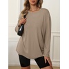 image:imageATHMILE Womens Oversized Long Sleeve T Shirts Basic Crewneck Tee Fall Tops Casual Workout Fashion Casual Y2K ClothesKhaki