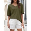 image:imageATHMILE Womens Oversized Shirts V Neck Plus Size Spring Workout Summer Tops Beach Vacation 2026 Gym Clothes Basic TeeArmy Green