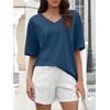 image:imageATHMILE Womens Oversized Shirts V Neck Plus Size Spring Workout Summer Tops Beach Vacation 2026 Gym Clothes Basic TeeBlue