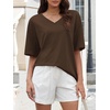 image:imageATHMILE Womens Oversized Shirts V Neck Plus Size Spring Workout Summer Tops Beach Vacation 2026 Gym Clothes Basic TeeBrown
