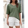 image:imageATHMILE Womens Oversized Shirts V Neck Plus Size Spring Workout Summer Tops Beach Vacation 2026 Gym Clothes Basic TeeDark Gray Green