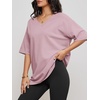 image:imageATHMILE Womens Oversized Shirts V Neck Plus Size Spring Workout Summer Tops Beach Vacation 2026 Gym Clothes Basic TeeDark Pink