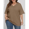 image:imageATHMILE Womens Oversized Shirts V Neck Plus Size Spring Workout Summer Tops Beach Vacation 2026 Gym Clothes Basic TeeDesert