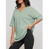 image:imageATHMILE Womens Oversized Shirts V Neck Plus Size Spring Workout Summer Tops Beach Vacation 2026 Gym Clothes Basic TeeGray Green