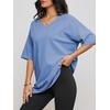 image:imageATHMILE Womens Oversized Shirts V Neck Plus Size Spring Workout Summer Tops Beach Vacation 2026 Gym Clothes Basic TeeIce Blue