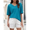 image:imageATHMILE Womens Oversized Shirts V Neck Plus Size Spring Workout Summer Tops Beach Vacation 2026 Gym Clothes Basic TeeLake Blue