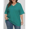 image:imageATHMILE Womens Oversized Shirts V Neck Plus Size Spring Workout Summer Tops Beach Vacation 2026 Gym Clothes Basic TeeLake Green