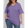 image:imageATHMILE Womens Oversized Shirts V Neck Plus Size Spring Workout Summer Tops Beach Vacation 2026 Gym Clothes Basic TeeLavender
