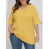 image:imageATHMILE Womens Oversized Shirts V Neck Plus Size Spring Workout Summer Tops Beach Vacation 2026 Gym Clothes Basic TeeLemon Yellow