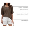 image:imageATHMILE Womens Oversized Shirts V Neck Plus Size Spring Workout Summer Tops Beach Vacation 2026 Gym Clothes Basic TeeLight Brown