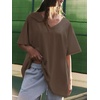 image:imageATHMILE Womens Oversized Shirts V Neck Plus Size Spring Workout Summer Tops Beach Vacation 2026 Gym Clothes Basic TeeLight Brown
