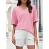 image:imageATHMILE Womens Oversized Shirts V Neck Plus Size Spring Workout Summer Tops Beach Vacation 2026 Gym Clothes Basic TeePink