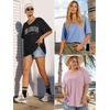 image:imageATHMILE Womens Oversized Shirts V Neck Plus Size Spring Workout Summer Tops Beach Vacation 2026 Gym Clothes Basic TeeRed