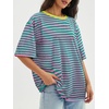 image:imageATHMILE Womens Oversized T Shirts Short Sleeve Workout Tops  Cotton Casual Loose Fit Basic Graphics Gym Summer Plus Size Fashion ClothesStriped Pink  Green