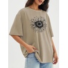 image:imageATHMILE Womens Oversized T Shirts Short Sleeve Workout Tops  Cotton Casual Loose Fit Basic Graphics Gym Summer Plus Size Fashion ClothesSunflower Print Khaki