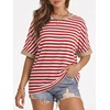 image:imageATHMILE Womens Oversized T Shirts Summer Tops Spring Casual Loose Fit Workout Short Sleeve 2026 Beach VacationStriped Red  White