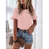 image:imageATHMILE Womens Short Sleeve Casual T Shirts Summer Ruffle Plain Round Neck Loose Fit Tee Blouse TopsPink