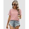 image:imageATHMILE Womens Short Sleeve Casual T Shirts Summer Ruffle Plain Round Neck Loose Fit Tee Blouse TopsPink